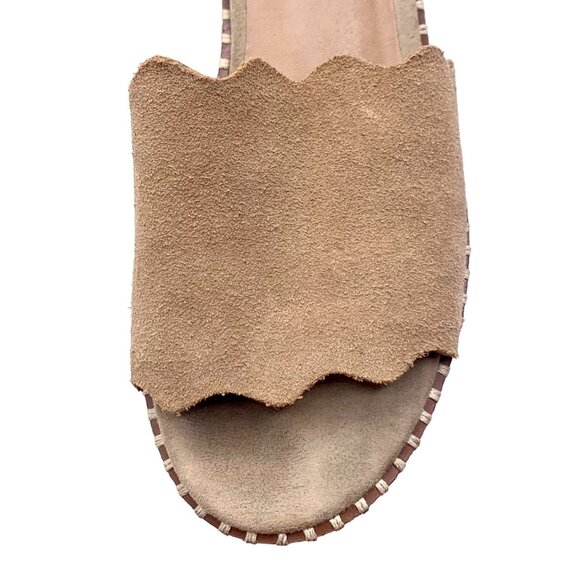 Boho Tan Suede Scalloped Jute Espadrille Wedge Sandals 8.5 Ankle Strap Festival - Picture 4 of 9
